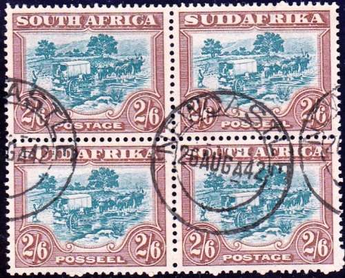 UNION OF SOUTH AFRICA 1932: DEFINITIVE ISSUE 2 PAIRS 2s6d USED (SACC50) - CLEAR NEW CASTLE POSTMARK