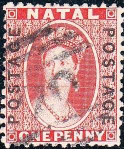 NATAL 1870: QV ONE PENNY OVERPRINTED "POSTAGE." USED (SACC 65)