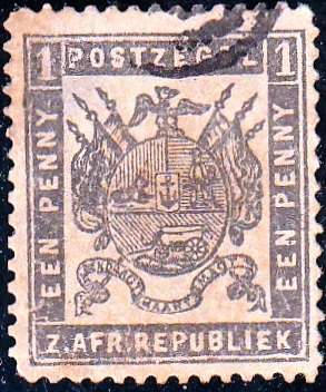ZAR 2nd REPUBLIC 1883: ARMS 1 PENNY USED (SACC174)