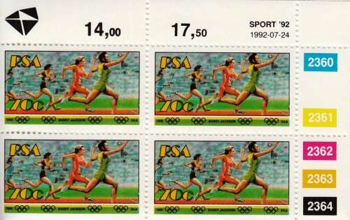 RSA 1992: SPORT FULL SET CONTROL BLOCKS OF 4 MNH (SACC 778-783)