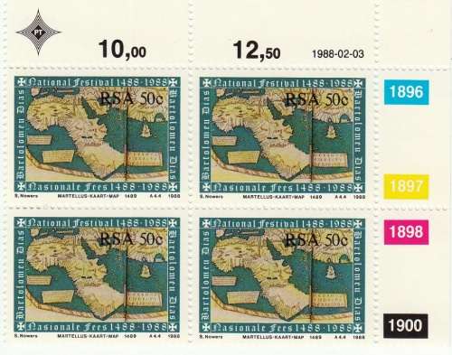 RSA 1988: 500th ANNIVERSARY OF DISCOVERY OF THE CAPE BY DIAS FULL SET CONTROL BLOCKS MNH (643-646)