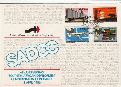 ZIMBABWE FDC 1986: 6th ANNIVERSARY S. AFRICAN DEVELOPMENT CO-ORDINATION CONFERENCE - UNADDRESSED
