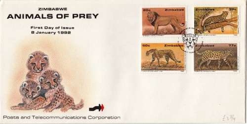 ZIMBABWE FDC 1992 ANIMALS OF PREY - UNADDRESSED