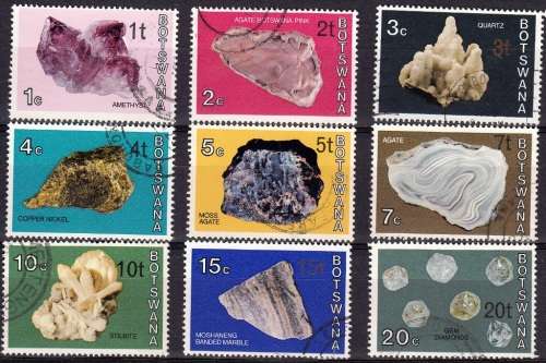 BOTSWANA 1976 MINERALS OVERPRINTED PART SET 9 OF 14 USED (SG 367-375)