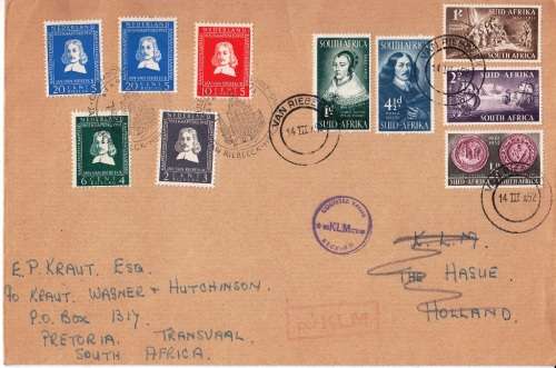 COMBINED FDC (1952) BETWEEN SA AND NEDERLAND CELEBRATING TERCENTENARY OF JAN VAN RIEBEECK LANDING
