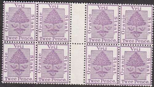 OFS 1883: ADDITIONAL VALUE 2d GUTTER BLOCK OF 8 MNH (SACC 27)