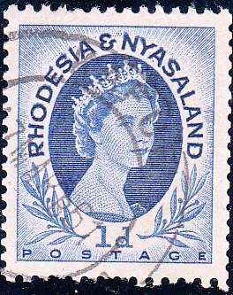 RHODESIA and NYASALAND 1955: QEII DEFINITIVE ISSUE 1d COIL USED (SACC 2a)