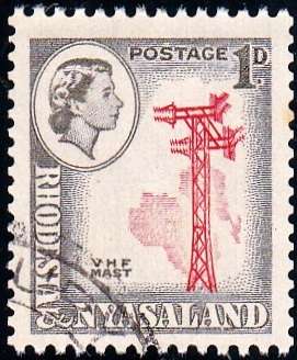 RHODESIA and NYASALAND 1959: QEII DEFINITIVE ISSUE 1d COIL USED (SACC 19a)