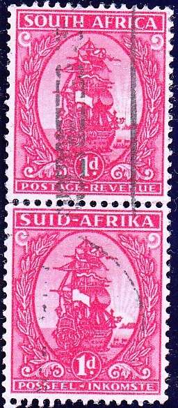 UNION OF SOUTH AFRICA 1943: VERT PAIR 1d COIL STAMPS USED (SACC 105)
