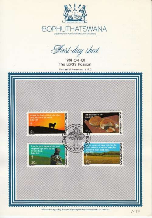 BOPHUTHATSWANA FIRST-DAY SHEET 1.17.2 1981: THE LORD'S PASSION
