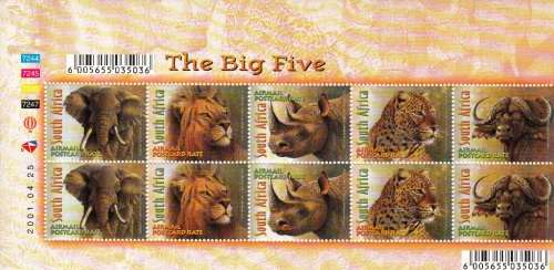 RSA 2001 THE BIG FIVE SHEETLET OF 10  MNH (SACC 1368)