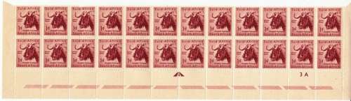 UNION OF SOUTH AFRICA 1954: BLACK WILDEBEEST 1d CONTROL & ARROW BLOCK OF 24 MNH (SACC151) CYL. 3A