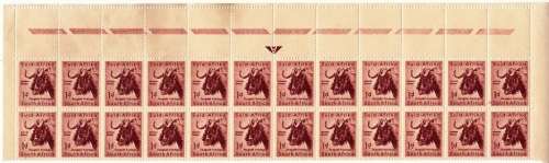 UNION OF SOUTH AFRICA 1954: BLACK WILDEBEEST 1d CORNER & ARROW BLOCK OF 24 MNH (SACC151) CYL. 3B