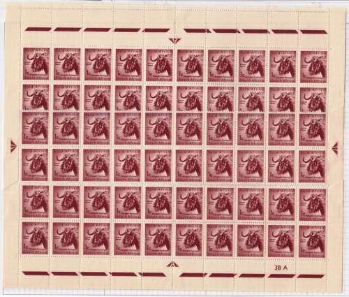 UNION OF SA 1961: DEFINITIVE ISSUE 1c RECONSTRUCTED SHEET 38A MNH (SACC185)