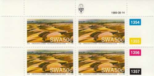 SWA 1989: NAMIB DESERT SAND DUNES 50c CONTROL BLOCK MNH (SACC 529)