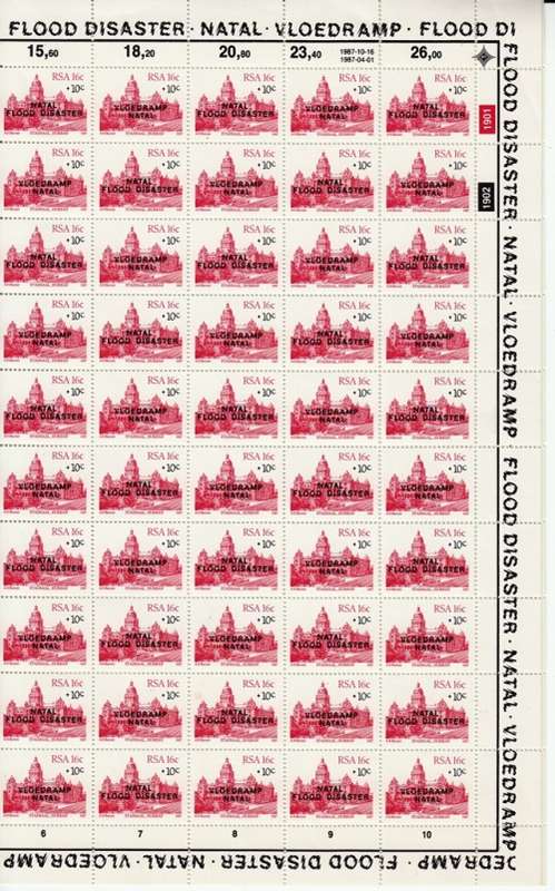 RSA 1987: NATAL RELIEF FUND 16c FULL SHEET OF 100 MNH (SACC 633/4)