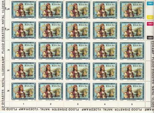 RSA 1988: NATAL FLOOD RELIEF FUND (3rd ISSUE) 16c FULL SHEET OF 25 without top margin MNH (Sacc647)
