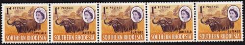 SOUTHERN RHODESIA 1964: QEII DEFINITIVE ISSUE 1d COIL STRIP OF 5 MNH (SACC95)