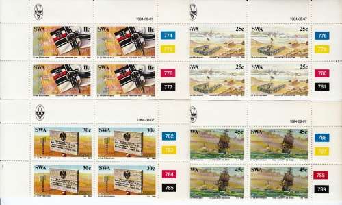 SWA 1984 CENTENARY OF GERMAN COLONISATION FULL SET OF CONTROL BLOCKS MNH (SACC 449-52)