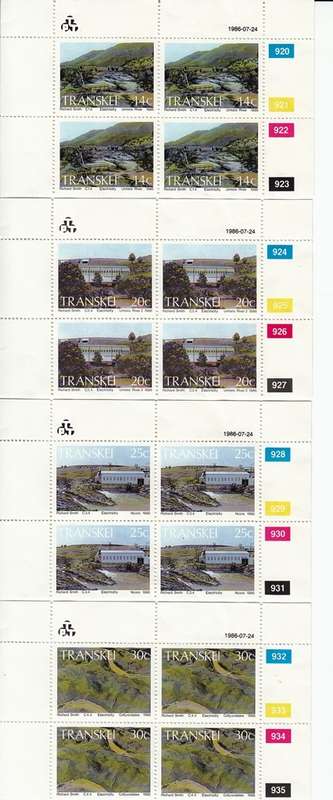 TRANSKEI 1986: HYDRO-ELECTRIC POWER STATIONS FULL SET CONTROL BLOCKS MNH (SACC 191-194)