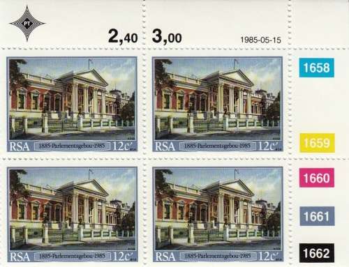 RSA 1985: INAUGURATION OF CAPE PARLIAMENT BUILDINGS 12C CONTROL BLOCK of 4 MNH (SACC588)