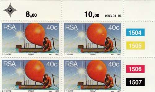 RSA 1983: WEATHER STATIONS FULL SET CONTROL BLOCKS OF 4 MNH (SACC 541-544)
