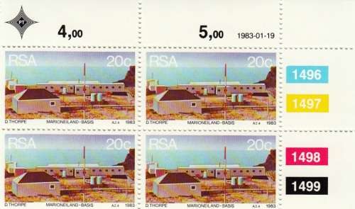 RSA 1983: WEATHER STATIONS FULL SET CONTROL BLOCKS OF 4 MNH (SACC 541-544)