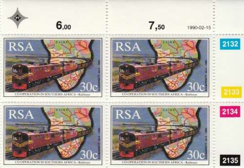 RSA 1990: CO-OPERATION IN SOUTHERN AFRICA FULL SET CONTROL BLOCKS MNH (SACC 715-718)
