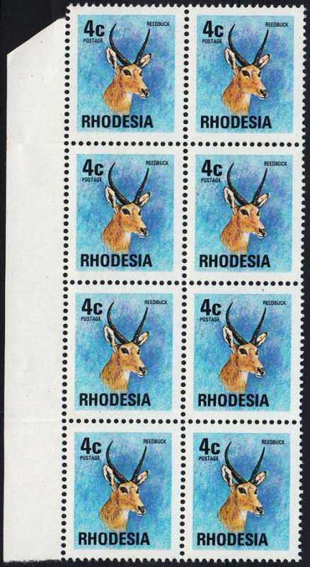 RHODESIA 1974: DEFINITIVE ISSUE 4c MARGINAL BLOCK OF 8 MNH (SACC254b)