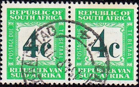 RSA 1969: 4c POSTAGE DUE PAIR USED (SACC 58aH)