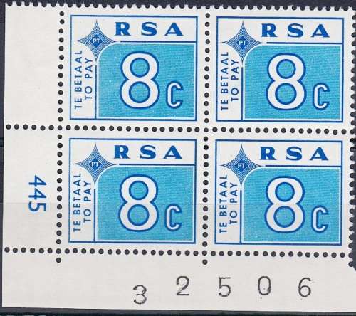 RSA 1972: POSTAGE DUE FULL SET (incl 66a) CONTROL BLOCKS A and B MNH (SACC 63-68)