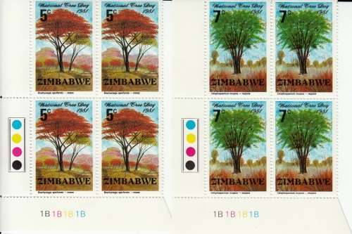 ZIMBABWE 1981: NATIONAL TREE DAY FULL SET OF CONTROL BLOCKS `B`  MNH (SG 606-609)