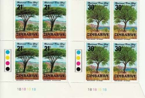 ZIMBABWE 1981: NATIONAL TREE DAY FULL SET OF CONTROL BLOCKS `B`  MNH (SG 606-609)