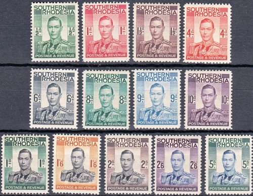 SOUTHERN RHODESIA 1937: KGVI DEFINITIVE SET MLH (SACC 42-54)