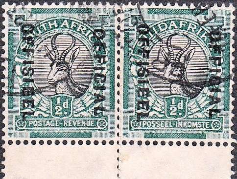 UNION 1930: OFFICIAL 1/2d MARGINAL PAIR USED (SACC 11)