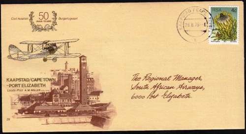 RSA 1979: SAA FLIGHT COVER 29 - COMMEMORATIVE COVER - 50 YEARS CAPE TOWN TO PORT ELIZABETH