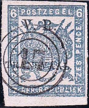 ZAR 1st BRITISH OCCUPATION 1877: 6d DULL BLUE - FINE ROULETTE USED (SACC108)