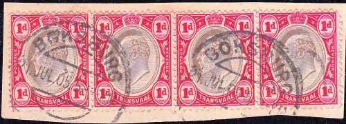 TRANSVAAL 1904: KEV11  4x1d ON PIECE USED  (SACC267) - BOKSBURG POSTMARK