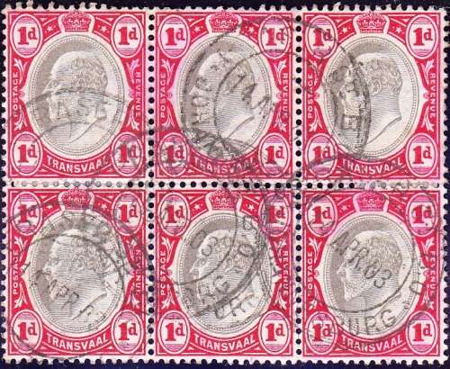 TRANSVAAL 1904: KEV11  6x1d ON PIECE USED  (SACC267)