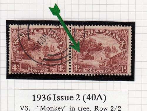 UNION 1936 4d PAIR USED MONKEY IN TREE VARIETY V3 (SACC47c) - SEE NOTES