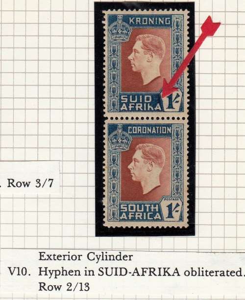 UNION 1937 1s VERT PAIR MH VARIETIES V10 (SACC 74a) - SEE NOTES