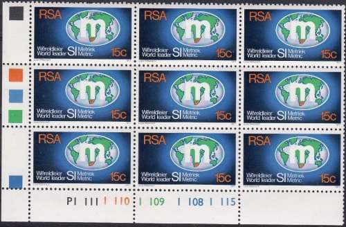 RSA 1977: METRICATION EXTENDED CONTROL BLOCK OF 9 MNH (SACC440)