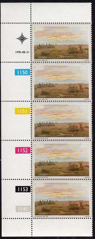 RSA 1978: JAN VOLSCHENK 25c CONTROL STRIP OF 5 MNH (SACC 451)