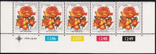 RSA 1979: 4th WORLD ROSE CONVENTION SET CONTROL STRIPS OF 5 MNH (SACC 470-473)