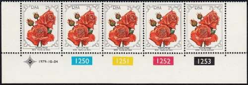 RSA 1979: 4th WORLD ROSE CONVENTION SET CONTROL STRIPS OF 5 MNH (SACC 470-473)