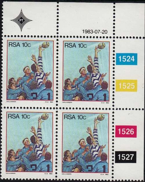 RSA 1983: SPORT ACTIVITIES IN SA FULL SET CONTROL BLOCKS OF 4 MNH (SACC 549-552)