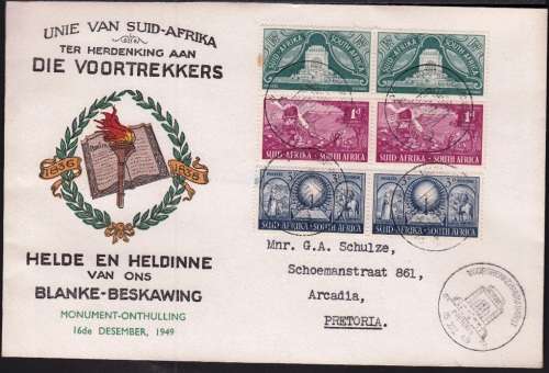 UNION OF SOUTH AFRICA FDC 1949: INAUGURATION OF VOORTREKKER MONUMENT - NOTE CONDITION