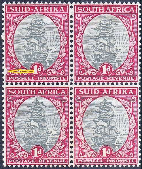 UNION 1934: DEFINITIVE ISSUE 1d BLOCK OF 4 MNH (SACC56a)