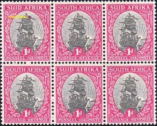 UNION 1934: DEFINITIVE ISSUE 1d BLOCK OF 6 MNH (SACC56) - SEE VARIETY BELOW