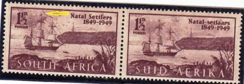 UNION 1949: CENTENARY OF ARRIVAL OF BRITISH SETTLERS IN NATAL MNH (SACC126e) - SEE VARIETY BELOW